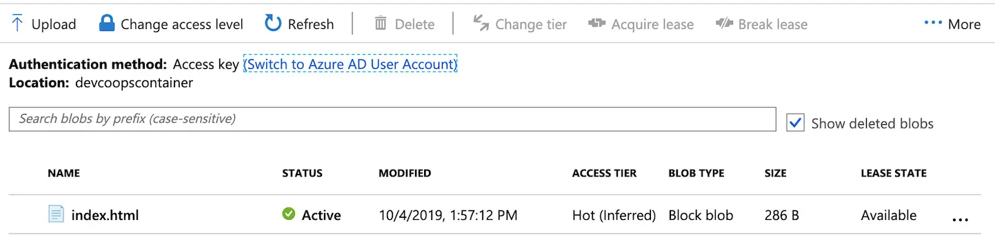 azure blob list undeleted blob object