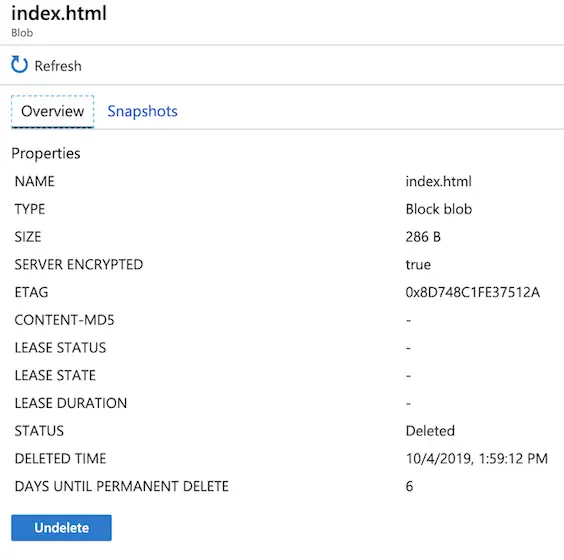 azure blob open deleted blob object