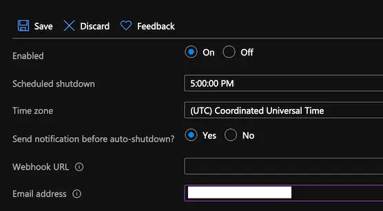 azure vm auto-shutdown config