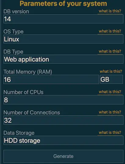 postgresql calculator config