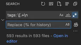VSCode tags regex example