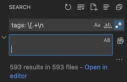 VSCode tags regex replace
